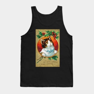 Vintage Christmas Cat- Wishing you a Merry Christmas funny Tank Top